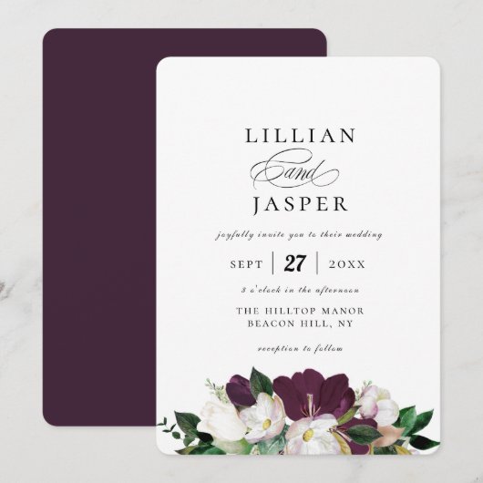 Elegante Lila Ivory Floral Bouquet Wedding Einladung (Vorne/Hinten)