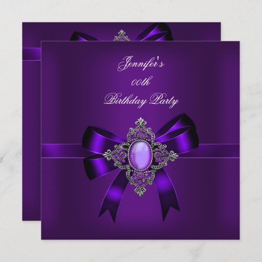 Elegante Lila Jewel Bow Geburtstagsparty Einladung (Vorne/Hinten)