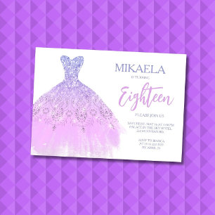 Elegante Lila-Kleid-Glitzer-Einladung zum 18. Gebu Einladung