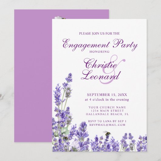 Elegante Lila Lavander Blume Hochzeit Verlobung Einladung (Vorne/Hinten)