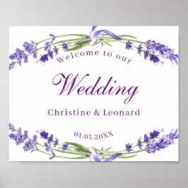 Elegante Lila Lavander Blume Hochzeit Willkommen Poster