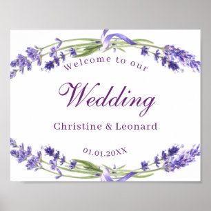 Elegante Lila Lavander Blume Hochzeit Willkommen Poster