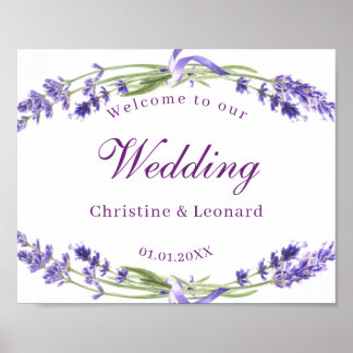 Elegante Lila Lavander Blume Hochzeit Willkommen Poster