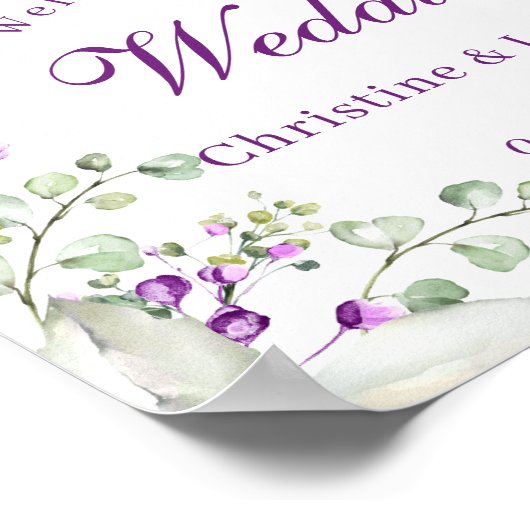 Elegante Lila Lavander Blume Hochzeit Willkommen Poster (Ecke)