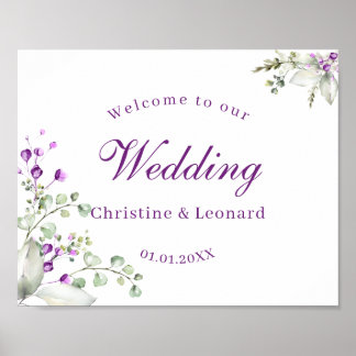 Elegante Lila Lavander Blume Hochzeit Willkommen Poster