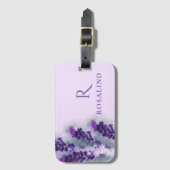 Elegante Lila Lavander-Blume mit Monogramm Gepäckanhänger (Vorderseite Vertikal)