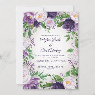 Elegante lila Lavendel Grünpflanzen Hochzeit Einladung