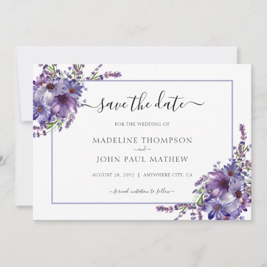 Elegante Lila Lavendel Peonies Hochzeit Save The Date (Vorderseite)