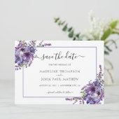 Elegante Lila Lavendel Peonies Hochzeit Save The Date (Stehend Vorderseite)