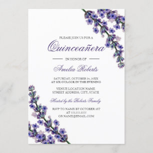Elegante lila Lavendel-Quinceanera-Einladung Einladung