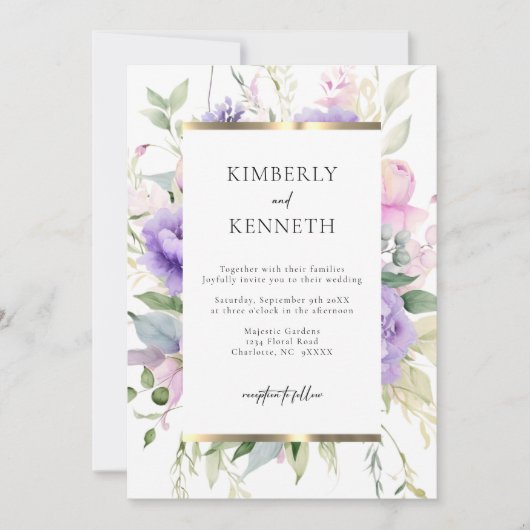 Elegante Lila Lavendel Rosa Blumenzehen Einladung (Vorderseite)