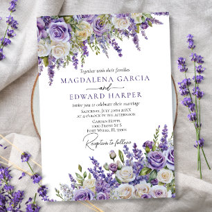 Elegante Lila Lavendel Rose Blumenzehen Einladung