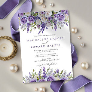 Elegante lila Lavendelrosen Florale Hochzeit Einladung