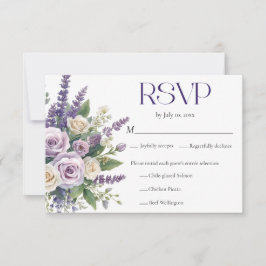 Elegante lila Lavendelrosen Hochzeitsmenü Wahl RSVP Karte