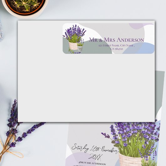 Elegante Lila Lavender-Blume Hochzeitsadresse
