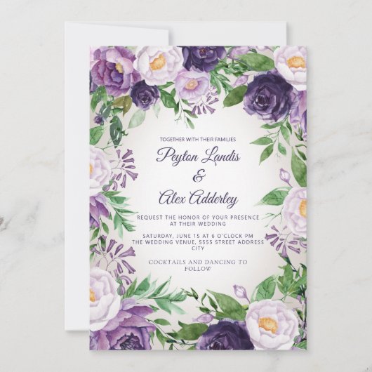 Elegante Lila Lavender Greenerity Wedding Einladung (Vorderseite)