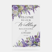 Elegante Lila Lavender Rose Hochzeit Willkommen Acrylschild (Vorderseite)