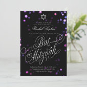 Elegante Lila Lichter Bat Mizvah Einladungen (Stehend Vorderseite)