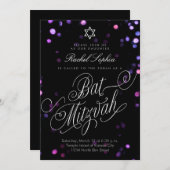 Elegante Lila Lichter Bat Mizvah Einladungen (Vorne/Hinten)