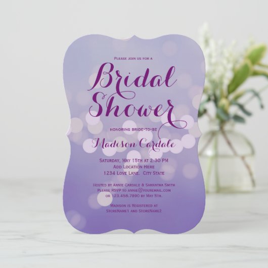 Elegante Lila Lilac Bridal Dusche Einladungen (Stehend Vorderseite)