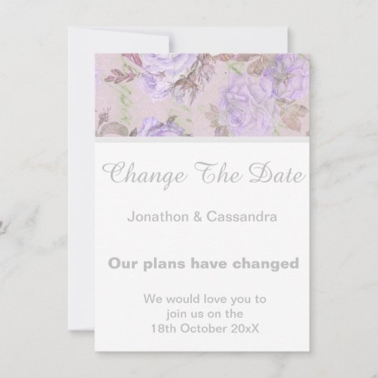 ELEGANTE LILA LILAC FLORAL CHANGE THE DATE (Vorderseite)