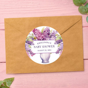Elegante Lila Lilac Moderne Rustikale Babydusche Runder Aufkleber
