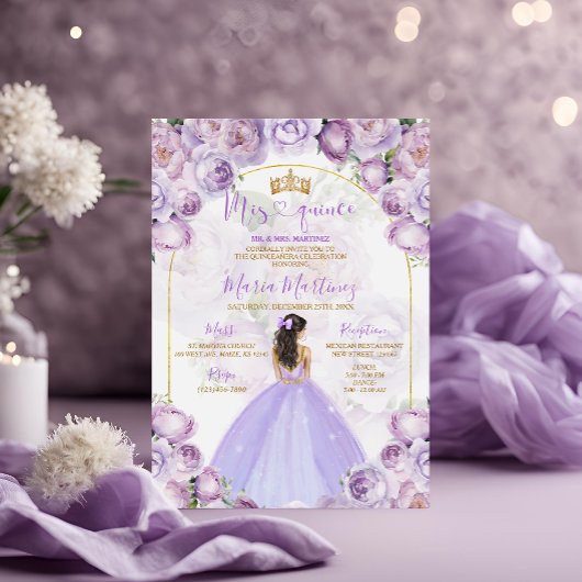 Elegante Lila Lilac Princess Kostüme Mis Quince Einladung
