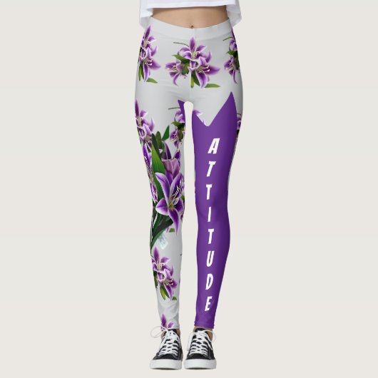 Elegante Lila Lily Floral Custom Qualität Leggings (Vorderseite)