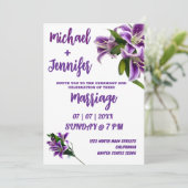 Elegante Lila Lily Floral Minimalistisch Hochzeit Einladung (Stehend Vorderseite)