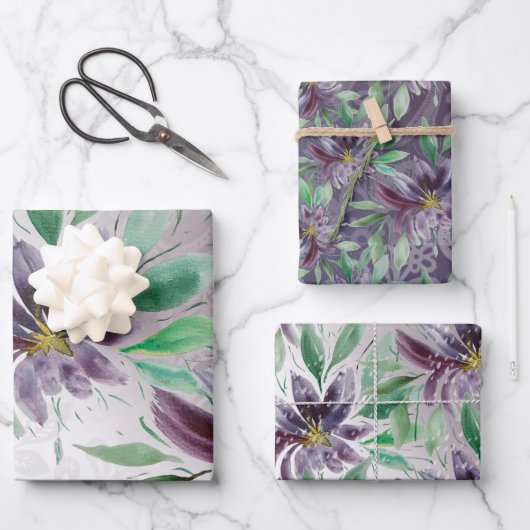 Elegante Lila Lotus Geschenkpapier Set (Vorderseite)