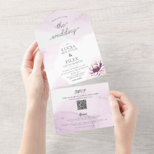 Elegante lila Lotus Mini Blumenhochzeit All In One Einladung