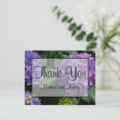 Elegante lila Magenta Rosa Blumen Hydrangeas Dankeskarte (Stehend Vorderseite)