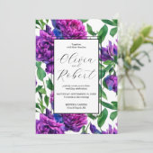 Elegante lila Magenta Wasserfarbenflora Hochzeit Einladung (Stehend Vorderseite)