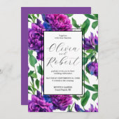 Elegante lila Magenta Wasserfarbenflora Hochzeit Einladung (Vorne/Hinten)