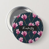 Elegante lila Magnolien-Muster-Gewohnheit Button (Vorne & Hinten)