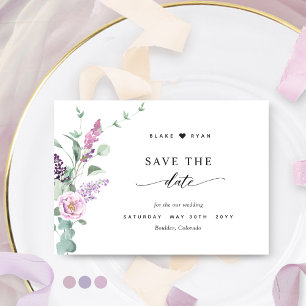 Elegante Lila, mauve, pastellfarbene Hochzeit Save The Date