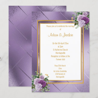 ELEGANTE LILA METALLIKISCHE ROSE EUCALYPTUS WEDD EINLADUNG