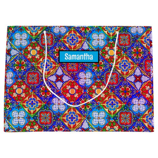 Elegante lila mexikanische Talavera-Fliesen Große Geschenktüte (Vorderseite)