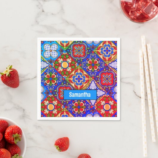 Elegante lila mexikanische Talavera-Fliesen Serviette (Beispiel)