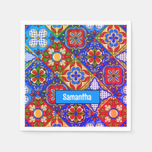 Elegante lila mexikanische Talavera-Fliesen Serviette