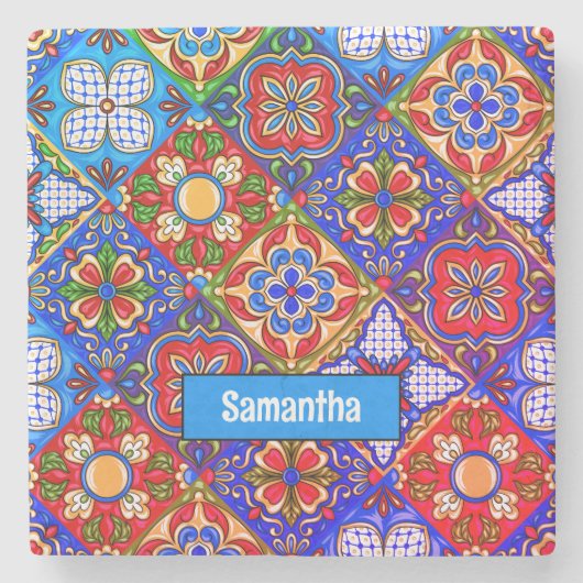 Elegante lila mexikanische Talavera-Fliesen Steinuntersetzer (Vorderseite)