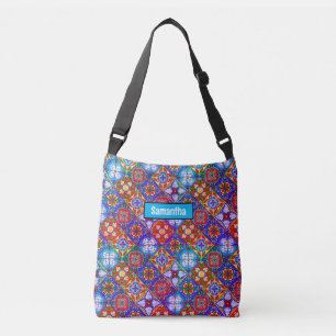 Elegante lila mexikanische Talavera-Fliesen Tragetaschen Mit Langen Trägern