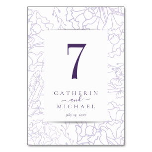 Elegante Lila Minimalistische Hochzeit Tischnummer