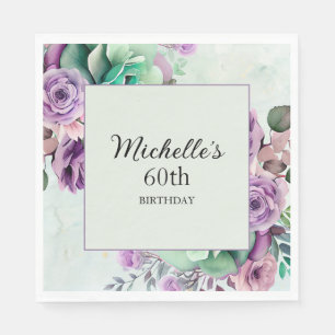 Elegante lila-mintgrüne Blumen zum 60. Geburtstag  Serviette