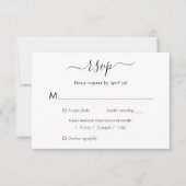 Elegante Lila, moderne Script Wedding RSVP Card Karte (Vorderseite)