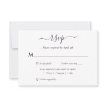 Elegante Lila, moderne Script Wedding RSVP Card