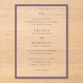 Elegante Lila Monogram Moderne Hochzeit Acryleinladungen (Vorderseite)