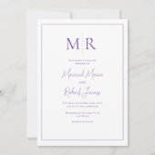 Elegante lila Monogramm-Hochzeit Einladung (Vorderseite)
