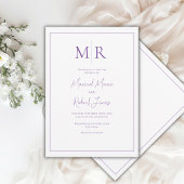 Elegante lila Monogramm-Hochzeit Einladung
