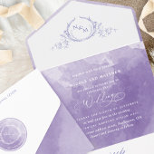 Elegante Lila Monogramm-Wasserfarbenhochzeit All In One Einladung